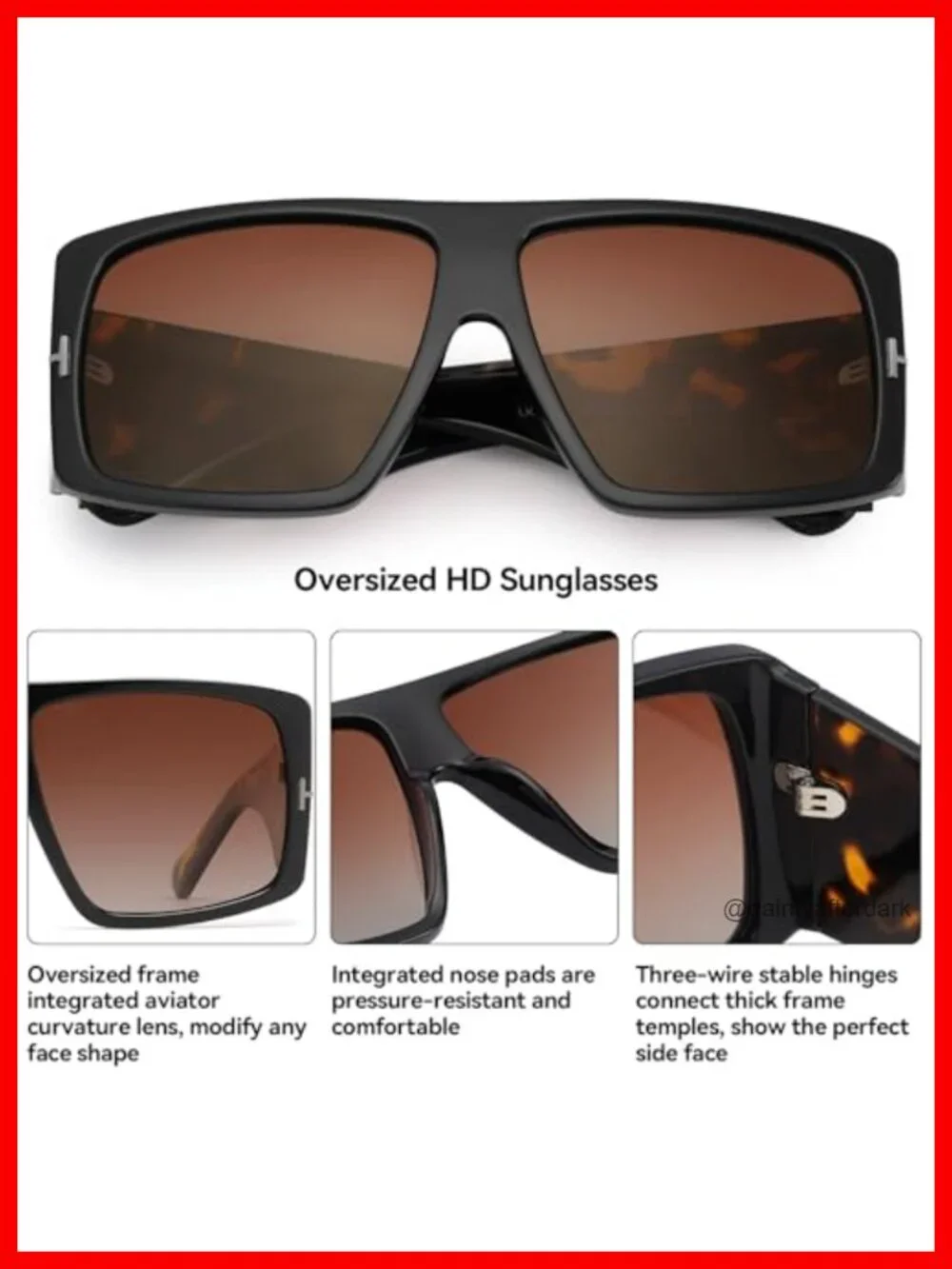 Oversized Square Sunglasses for Women Retro Large Frame Gradient UV Protection